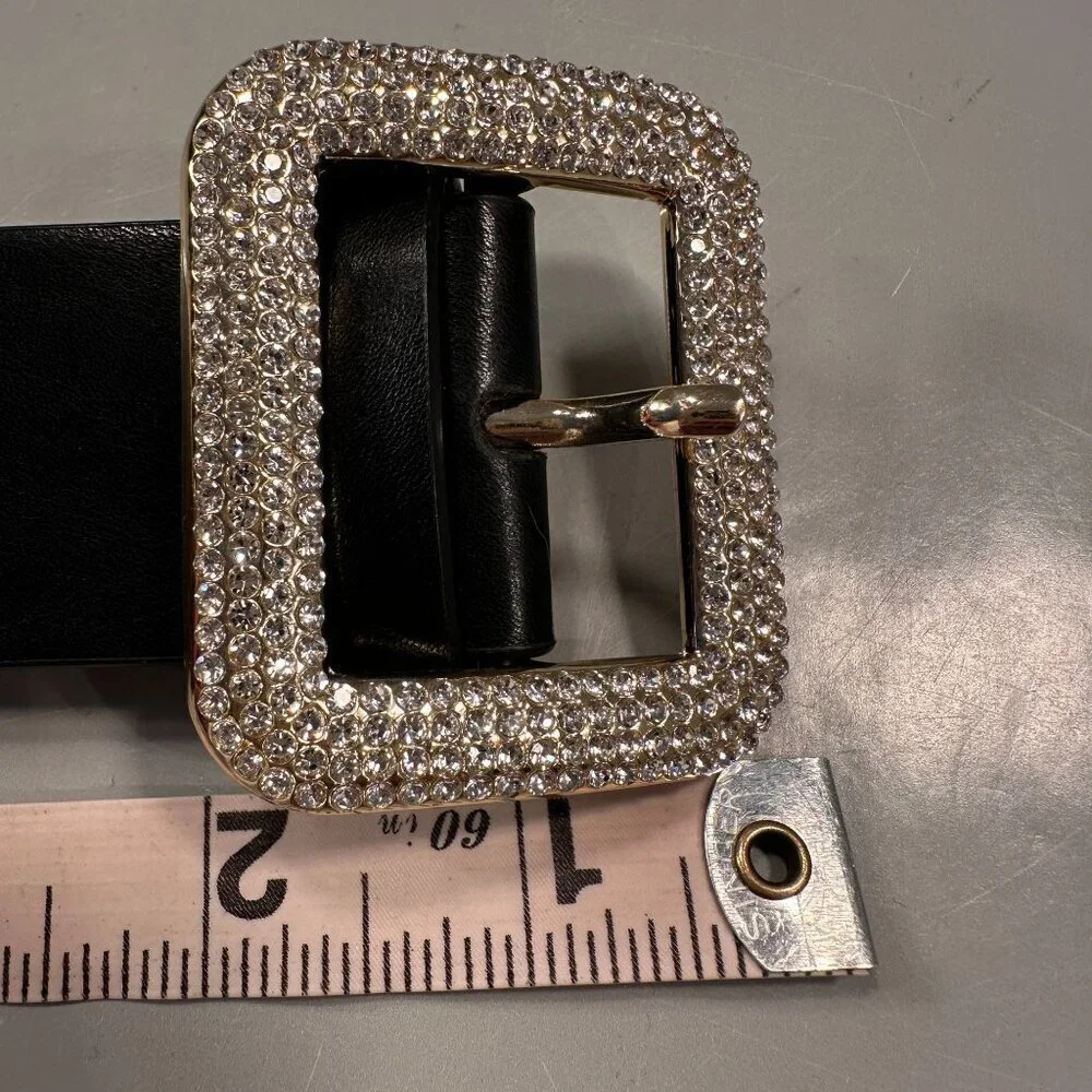 Rhinestone Statement Belt Square Buckle Accessories Women Black